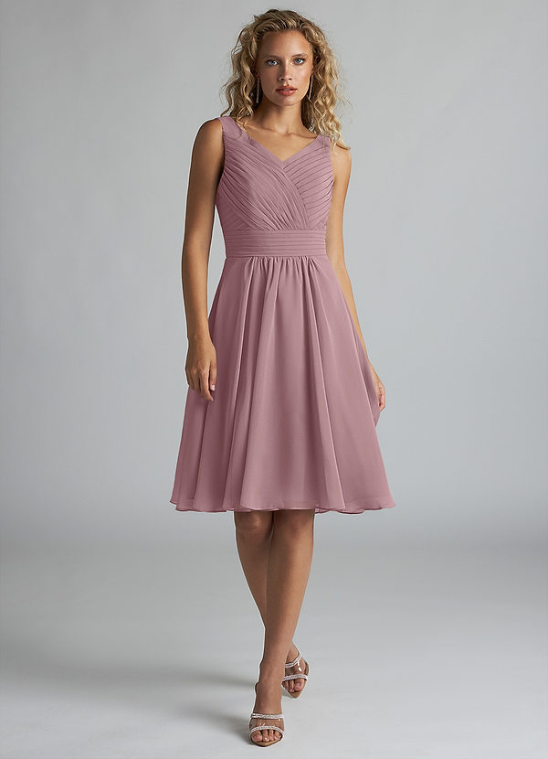 Azazie Grace Bridesmaid Dresses Dusty Rose A-Line Pleated Chiffon Dress image1