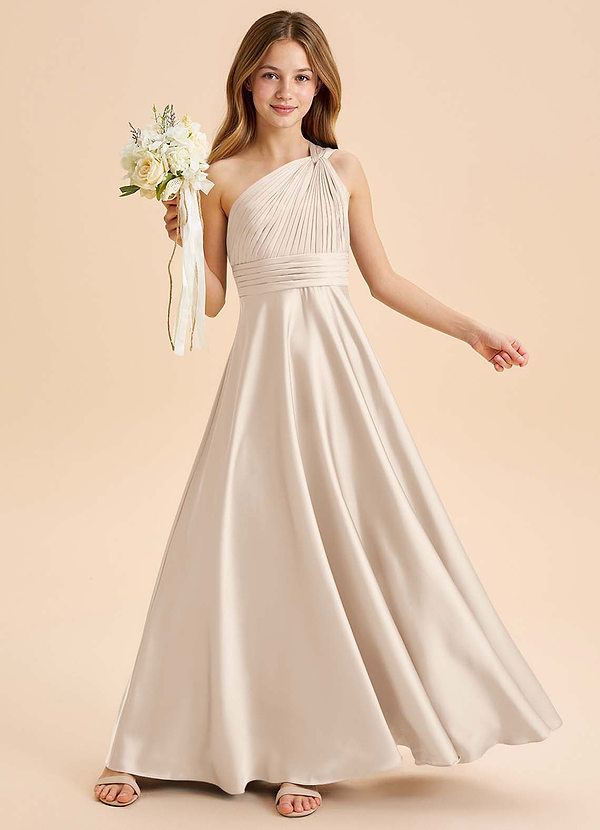 Azazie Charlize Junior Klä av A-Line i Stretch Satin Plisserad image1