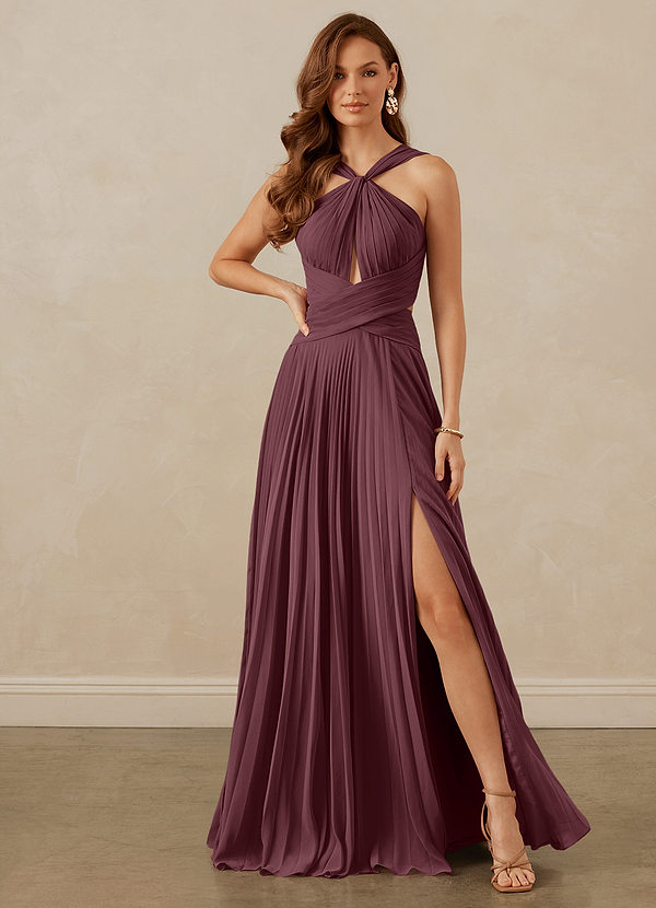 Christian Siriano Bridal for Azazie 1009 Bridesmaid Dresses Sangria A-Line Pleated Chiffon Dress image1