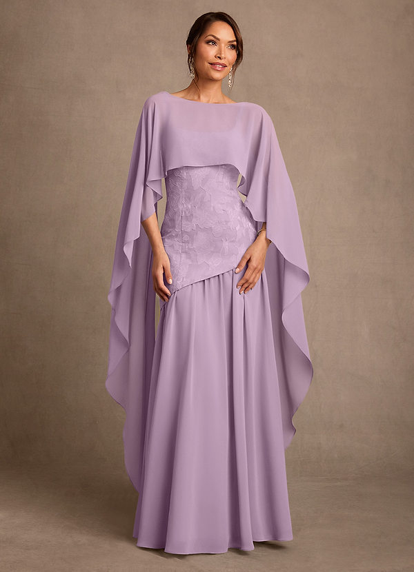 Azazie Flossie 신부의 어머니 드레스 A라인 주름진 쉬폰 플로어 길이 드레스 image1