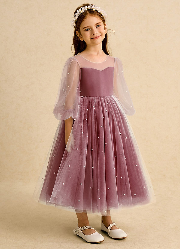 Azazie Trudy Flower Girl Dresses Burgundy Ball-Gown Sweetheart Neckline Tulle Dress image1