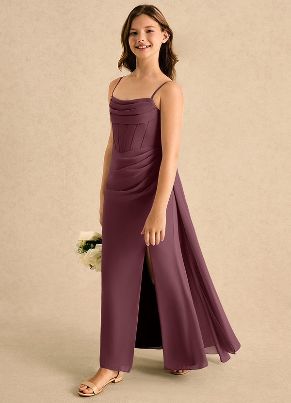 Azazie Moxie Girls Formal Sukienki dla Dziewczynki Sypiącej Kwiaty Litera A Koronka Szyfon Do podłogi Sukienka image1