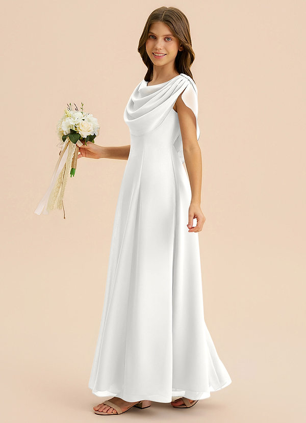 Azazie Lambie Junior Robe Trapèze en Mousseline de soie Plissé Blanc image1