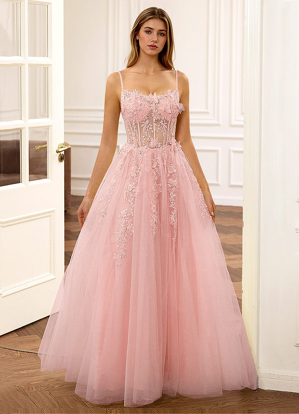 Eloise Pink A-line Sequin Embroidery Floral Corset Prom Dress image1