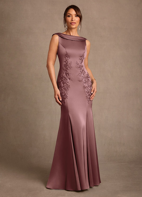 Azazie Franny Mother of the Brides Dresses Vintage Mauve Sheath Lace Stretch Satin Dress image1
