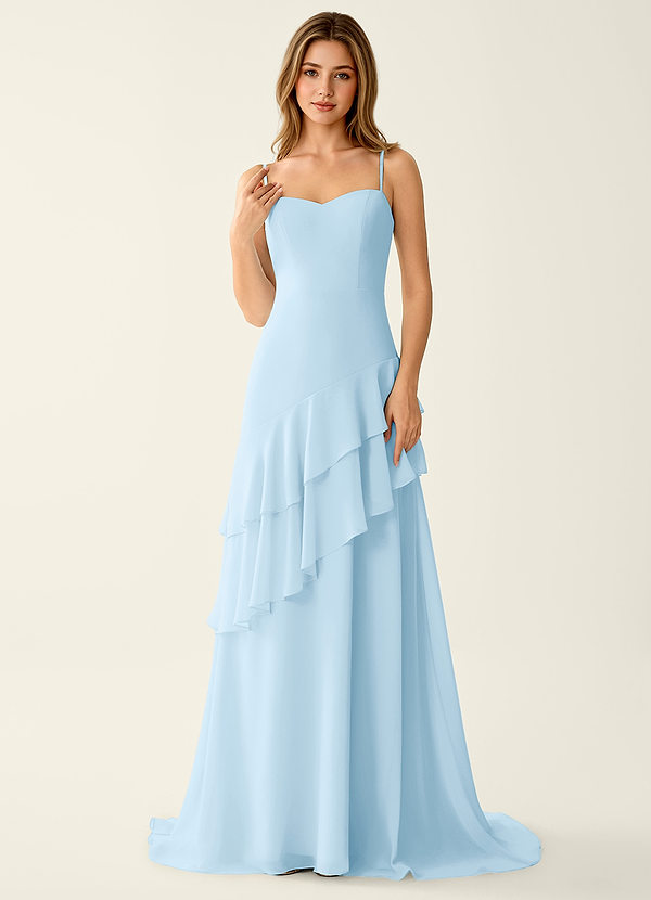 Fiorella Sky Blue Chiffon Ruffled A-line Prom Dress image1