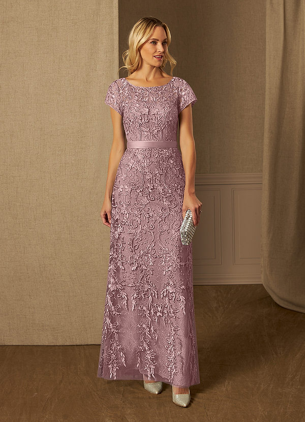 Azazie Dorit Mother of the Brides Dresses Dusty Rose Sheath Scoop Lace Dress image1