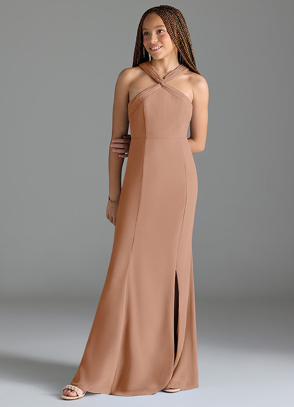 Azazie Rue Junior Robe Sirène en Mousseline de soie Fente Latérale Champagne Rosé image1