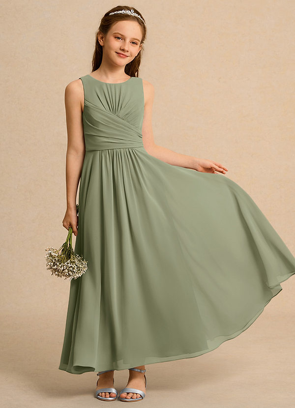 Azazie Ducky Girls Formal Flower Girl Dresses Pistachio A-Line Pleated Chiffon Dress image1