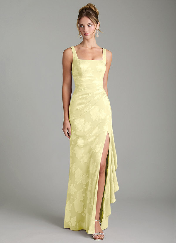Azazie Veronica Bridesmaid Dresses Lemon Sorbet Mermaid Pleated Floral Jacquard Burnout Dress image1