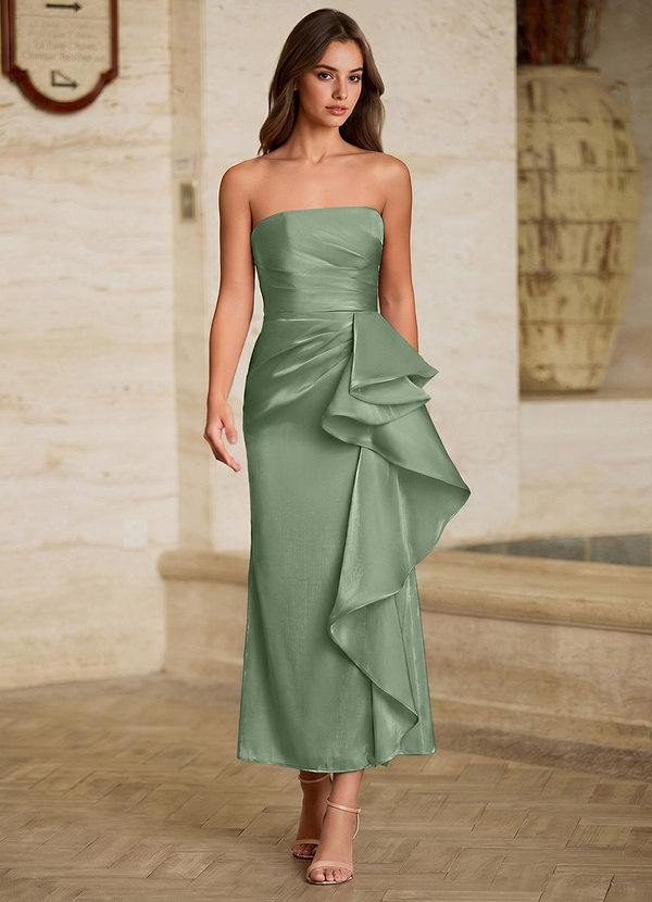 Ottilie Sage Satin Faced Chiffon Ruffled Maxi Dress image1