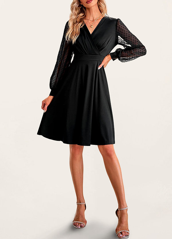 front Next To You Black Long Sleeve Midi Dress