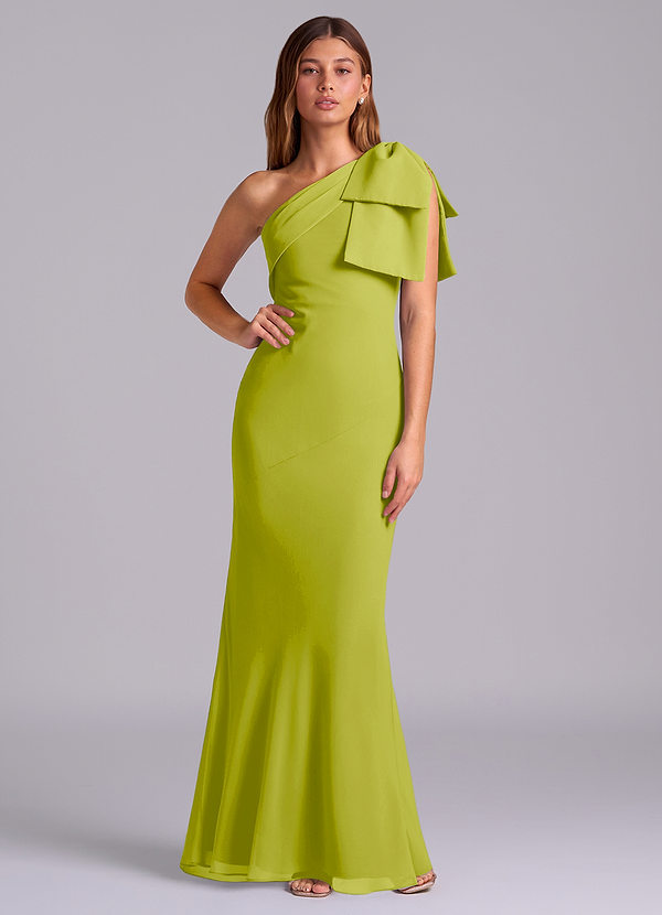 Azazie Yuanna Bridesmaid Dresses Lemongrass Mermaid One Shoulder Chiffon Dress image1
