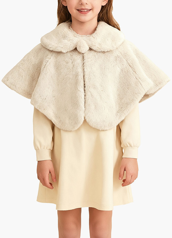 Flower Girl Faux Fur Collared Cape front