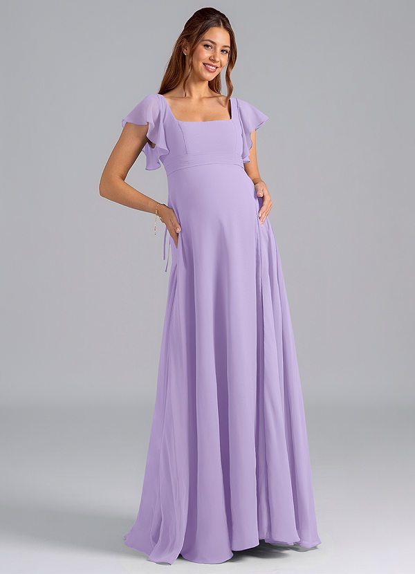 Azazie Bondi Maternity Bridesmaid Dresses A-Line Ruched Chiffon Floor-Length Dress image1