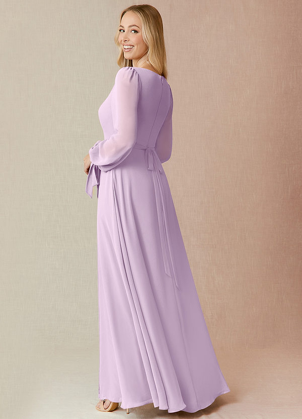 Azazie Leonia Bridesmaid Dresses Frosted Lilac A-Line Long Sleeve Chiffon Dress image1