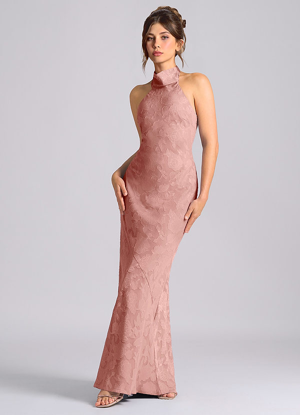 Azazie Velli Vestidos Dama de Honor Vestido de Rosetón de Devorado Floral de Corte Sirena con Cuello Alto image1