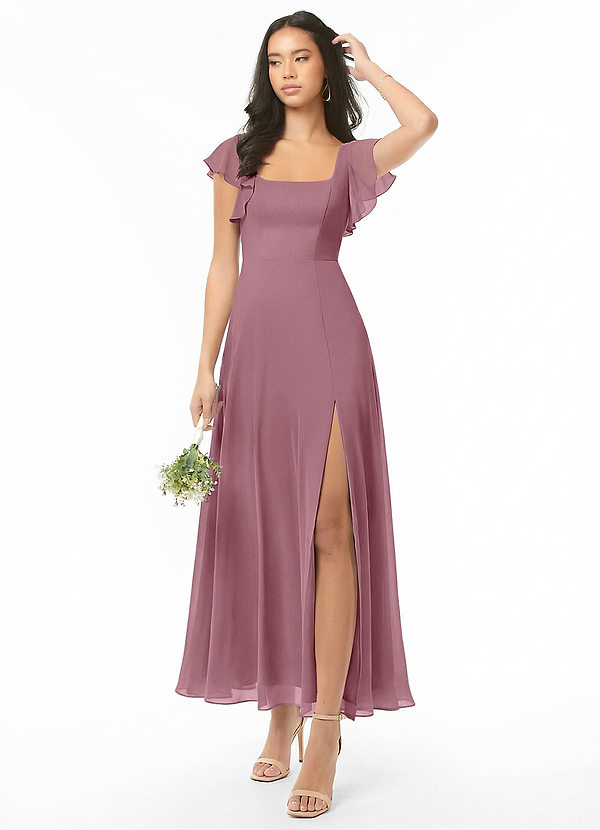 Azazie Bondi Bridesmaid Dresses Vintage Mauve A-Line Ruched Chiffon Dress image1