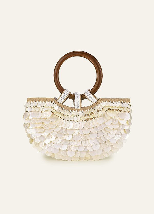 Shell Embellished Wooden Top Handle Bag front
