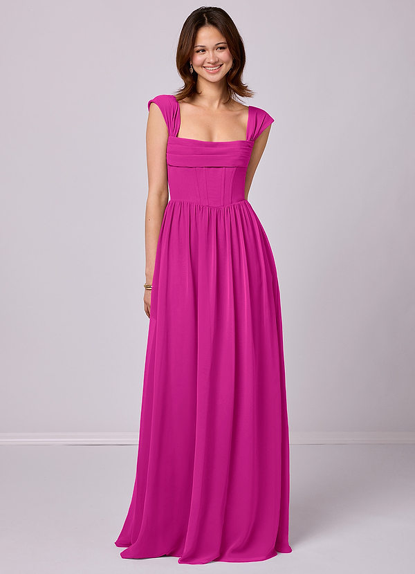 Barbie ♥ Azazie Brautjungfernkleider A-Linie Korsett Chiffon Kleid Fuchsia image1