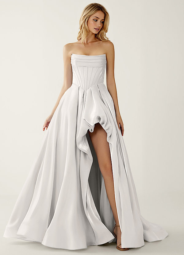 Emmanuelle Ivory Satin Faced Chiffon Ruffled A-Line Prom Dress image1