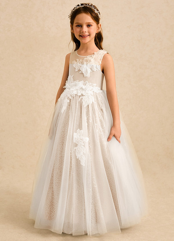 Azazie Addison Blumenkinder Kleider Ballkleid Pailletten Tüll Kleid Alabaster Weiß image1