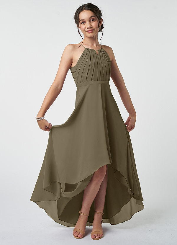 Azazie Oaklynn Junior Willow Green A-Line Pleated Chiffon Dress image1