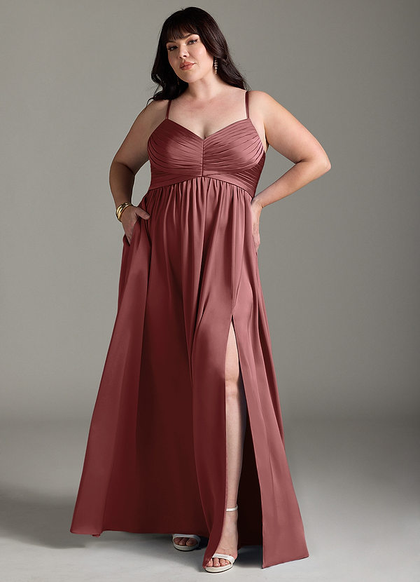 Azazie Alia Robes Demoiselle d'honneur Robe Trapèze en Satin extensible Plissée Améthyste image1
