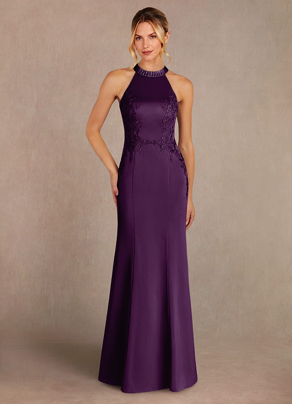 Azazie Tyra Brautmutterkleider Meerjungfrau-Linie Spitze Stretch-Satin Kleid Traube image1