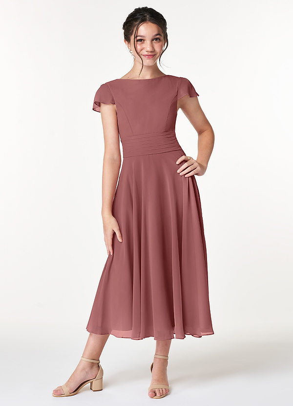 Azazie Payton Junior Amethyst A-Line Bow Chiffon Dress image1