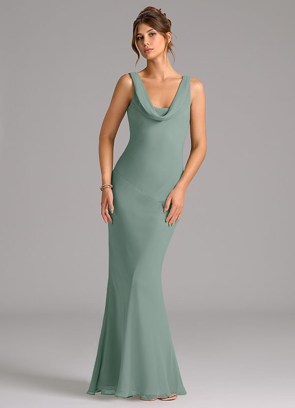 Azazie Rylina Bridesmaid Dresses Silver Sage Mermaid Pleated Chiffon Dress image1