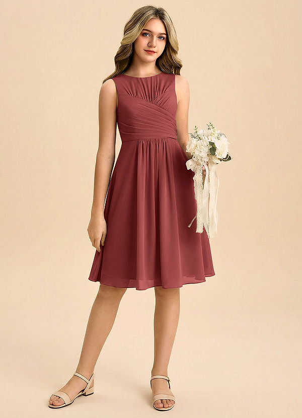 Azazie Skyla Junior Terracotta A-Line Pleated Chiffon Dress image1