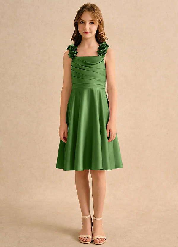 Azazie Resa Girls Formal Sukienki dla dziewczynek sypiących kwiaty Linia A Pofałdowany Matowy satynowy Długość do kolan Sukienka image1