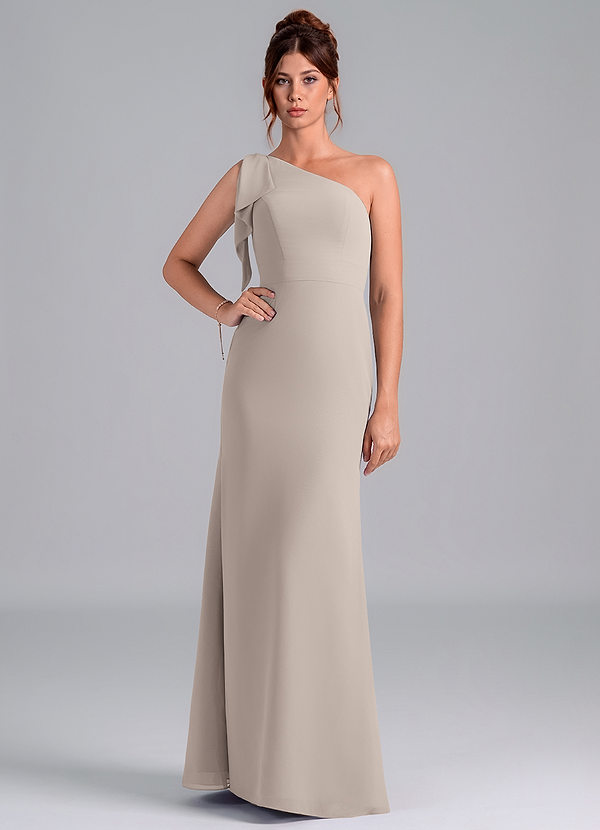 Azazie Rinna Bridesmaid Dresses Frost Mermaid One Shoulder Chiffon Dress image1