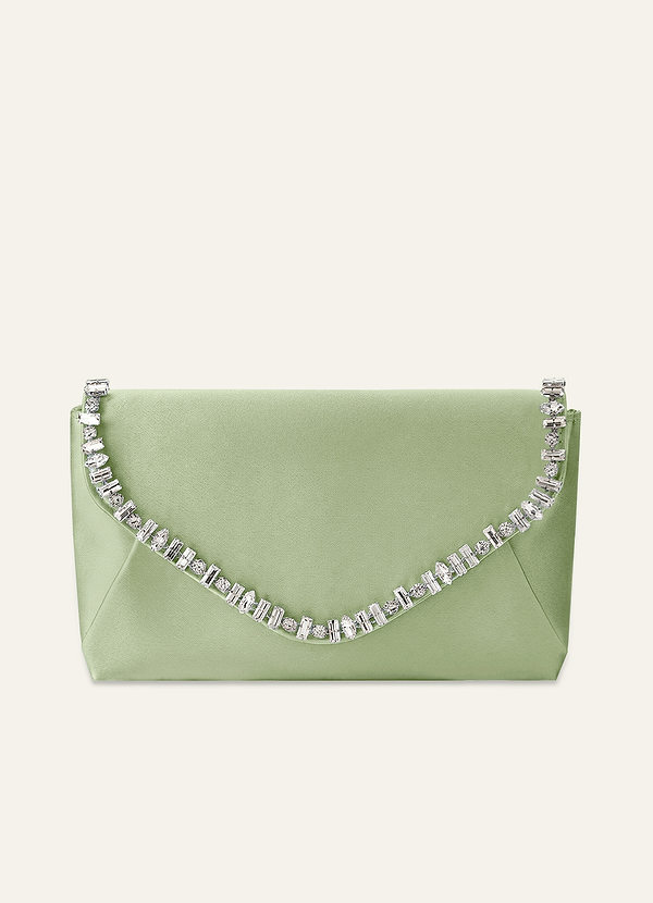 front Matching Color Stretch Satin Crystal Trim Clutch Bag