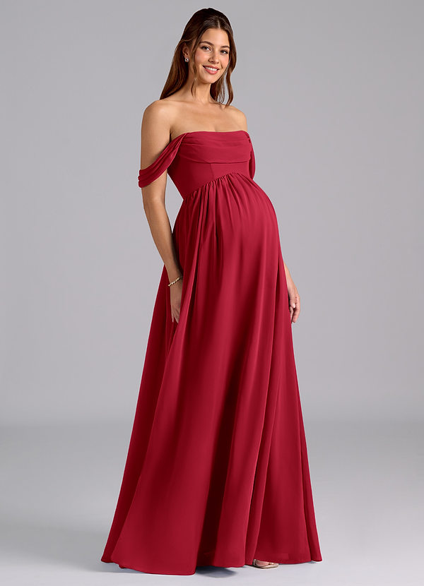 Azazie Saige Maternity Bridesmaid Dresses A-Line Pleated Chiffon Floor-Length Dress image1