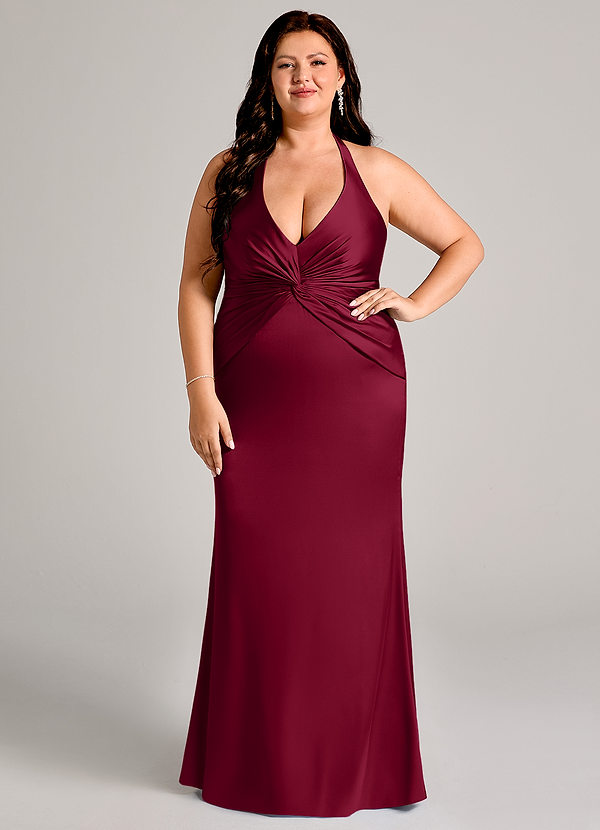 Azazie Valerie Bridesmaid Dresses Burgundy Mermaid Pleated Stretch Satin Dress image1