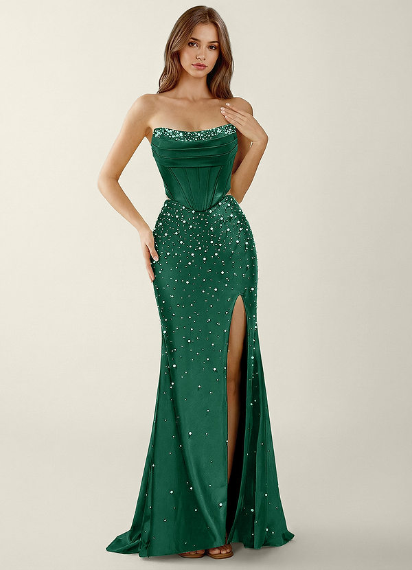 Esme Dark Green Two-piece Corset Stretch Satin Mermaid Prom Dress image1
