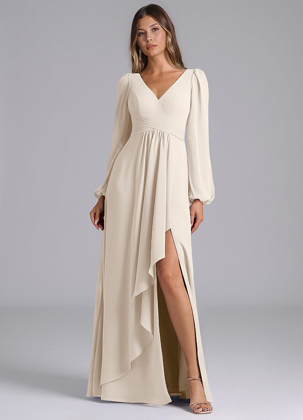 Liah Bridesmaid Dresses White Alabaster A-Line Long Sleeve Chiffon Dress image1