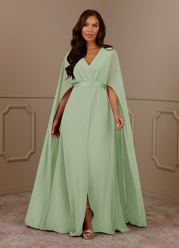 Azazie Isa Mother of the Bride Dresses Dusty Sage A-Line V-Neck Pleated Chiffon Dress image1