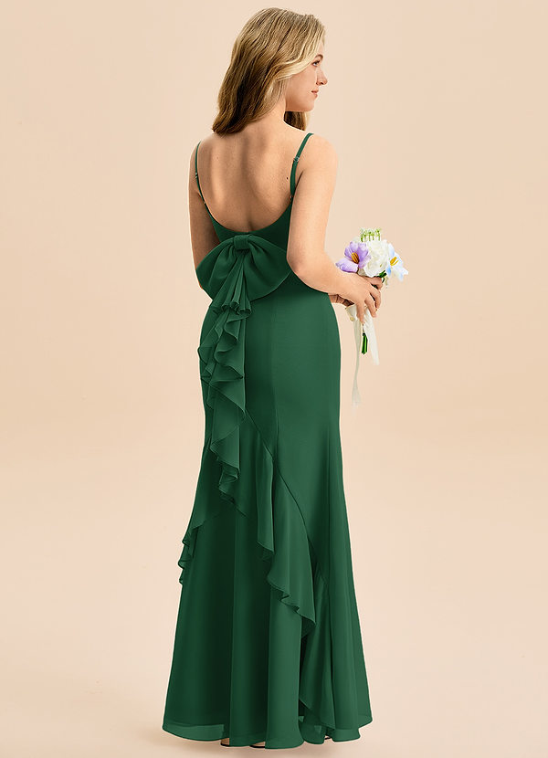 Azazie Lioren Junior Dark Green Mermaid Bow Chiffon Dress image1