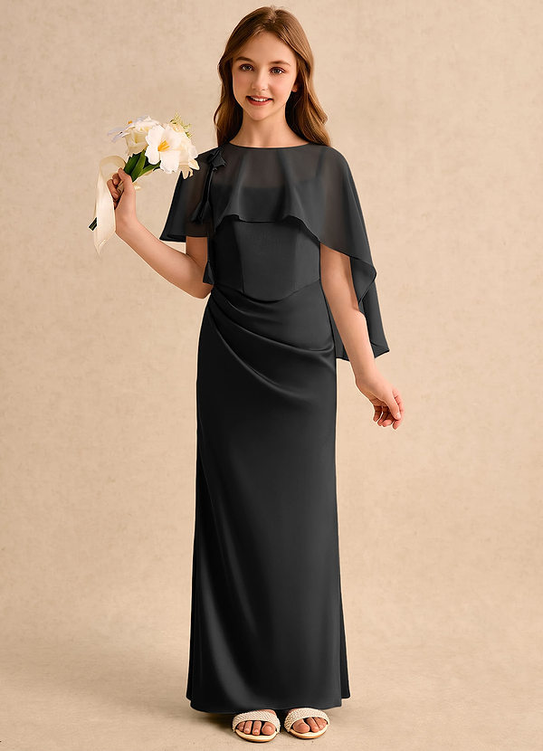 Azazie Bowie Girls Formal Flower Girl Dresses Black Mermaid Pleated Stretch Satin Dress image1