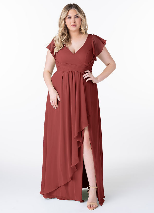 Azazie Omari Robes de demoiselle d'honneur Robe Trapèze en Mousseline de soie Terracotta image1
