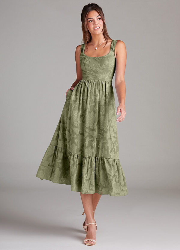 Azazie Alissa Bridesmaid Dresses Pistachio A-Line with Pockets Floral Burnout Dress image1