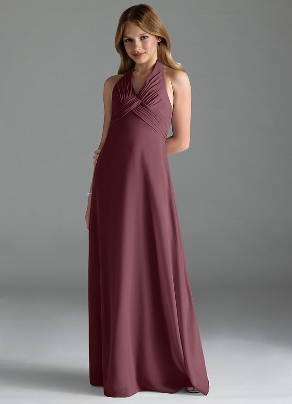 Azazie Tessie Junior A-Linie Plissee Chiffon Kleid Sangria image1