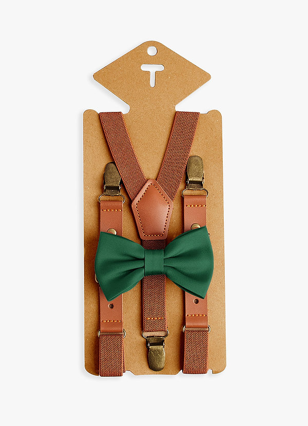 front Boy's Matching Matte Satin Pre-Tied Bow Tie & Suspenders Set