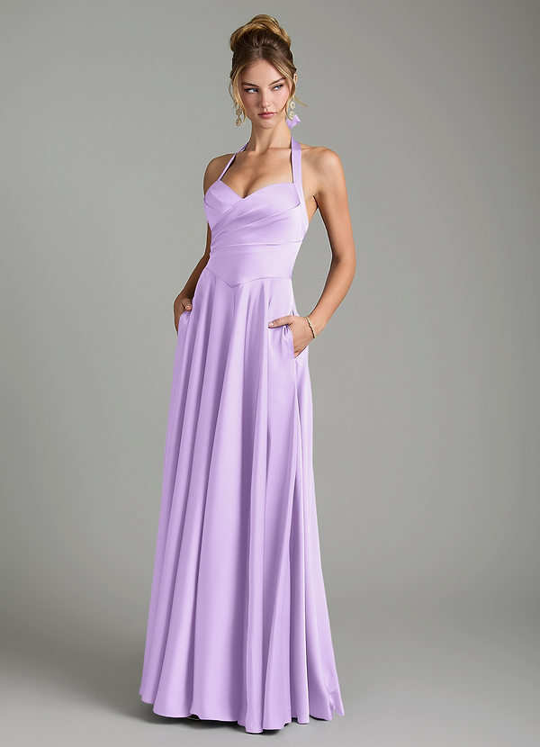 Azazie Tenaya Bridesmaid Dresses Lilac A-Line Sweetheart Neckline Stretch Satin Dress image1