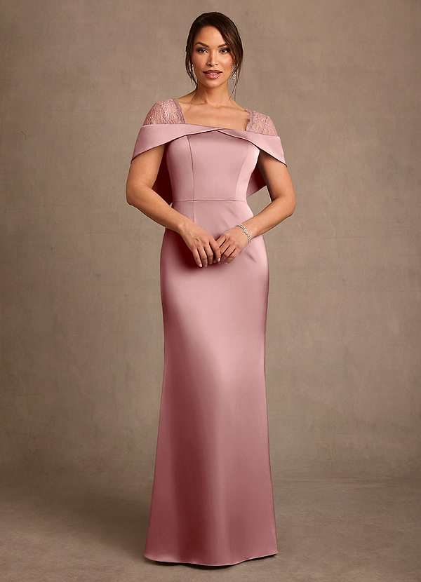 Azazie Henrieta Mother of the Brides Dresses Dusty Rose Sheath Lace Stretch Satin Dress image1