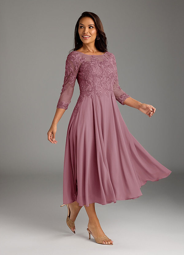 Azazie Marge Mother of the Bride Dresses Vintage Mauve A-Line Scoop Lace Chiffon Dress image1