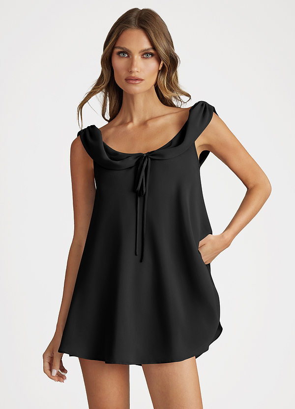 front Negro Conjunto de pijama de top y shorts estilo babydoll